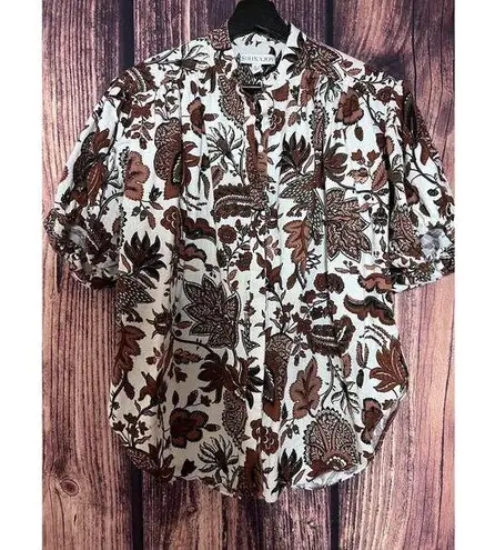 Shona joy LShona Joy Women's Brown Pallenberg Floral Linen Peplum Blouse Sz 6 Ballon $335