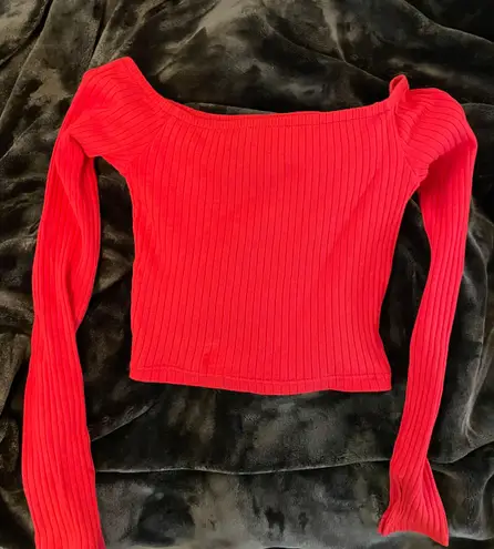 Divided Red Long Sleeve Crop Top