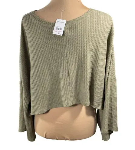 Versona New Waffle Knit Cropped Top Dolman Moss Green S Small