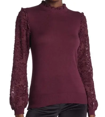 14th & Union Mock Neck Mixed Media Sweater Lace S