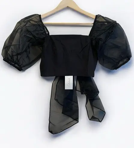 Cleobella Josie Crop Puff Sleeve Blouse Women Size Small Black Bow Smocked NEW