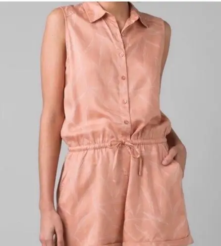 prAna Weekend Escape RomperApple Blossom Leaves Peach Sz Lg-NWT