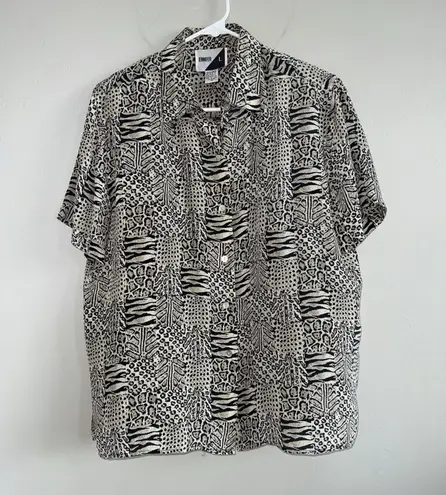 Vintage Jennifer L. 100% Silk Woman’s Blouse M Short Sleeve Button Up Leopard Brown Size M