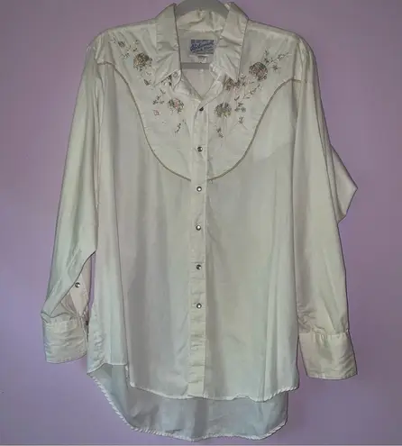 Rockmount Ranch Wear Size XL Western Button Up Top Pastel Floral Embroidered White