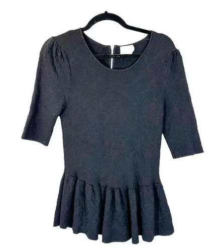 Torn By Ronny Kobo Black Peplum Knit Monochrome Black Blouse Size Large