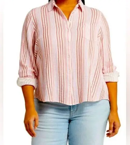 Caslon (r) Stripe Gauze Shirt Ivory Cloud- Pink