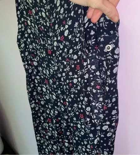 Imaginary Voyage S Overalls Rayon Knit Boho Floral Pants Jumpsuit Pockets Blue