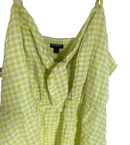 Torrid size 2 Tie front gingham peplum top white green tank