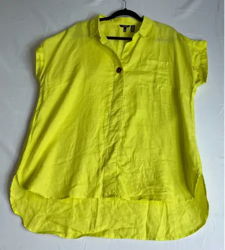 Ellen Tracy Ellen Tracy Womens XL Linen Chartreuse Shirt Top Tunic Preppy Breathable Boho