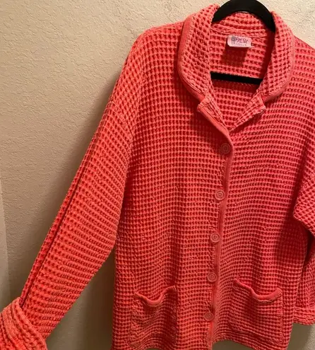 Fresh Produce Vintage Pink Waffle Knit Button Front Jacket Size L Made In USA