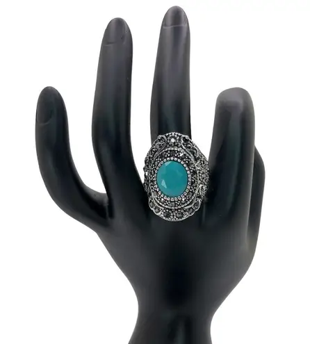 Silver and Light Blue Rhinestone Statement Ring