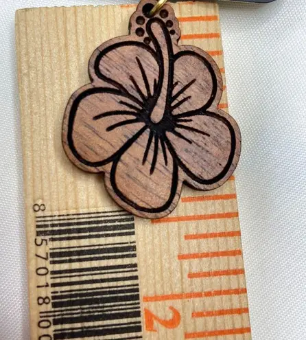 Hand Crafted Wood Hibiscus Laser Cut Dangle Pierced Hawaiian Island Earrings NEW