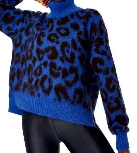 Sweaty Betty  Women’s Jacquard Electric Blue Leopard Print Mohair Sweater Small