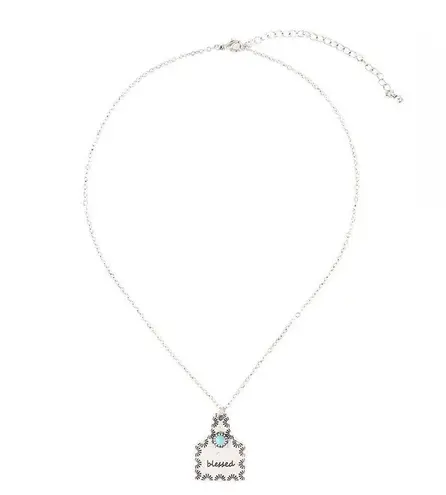 Crystal Avenue “Blessed” cow tag necklace Silver