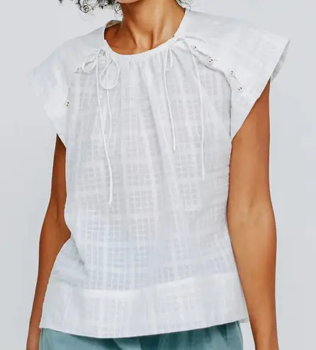 Tuckernuck MIRTH malaga top blouse cotton buttons bows tie front box weave short sleeve