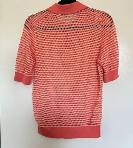 COS  Orange Open Knit Collared Polo Shirt Size Small