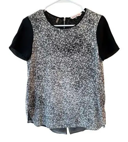 Rebecca Taylor Short Sleeve Ombre Floral Print 100% Silk Top Black Women Size 4