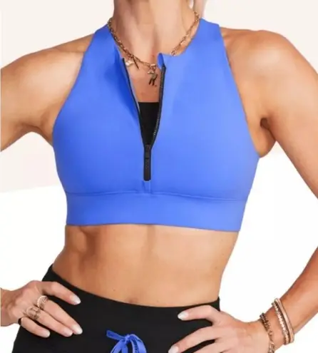 Peloton Women's Workout Top Periwinkle Blue Black Accents zipper front M