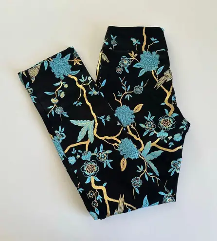 Soft Surroundings Chinoiserie Black Foil Bird & Floral Print Straight Pants XS