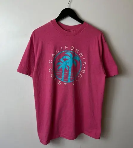 Vintage 80s 90s California Coast Club T Shirt Pink XL Extra Large USA Palm Tree