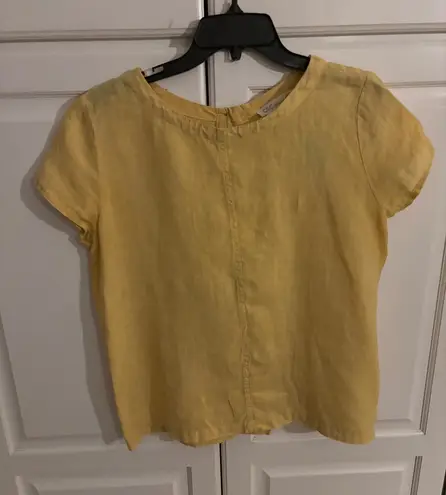 C&C California Linen Top Short Sleeve Button Back Yellow Womens Size S - Image 1
