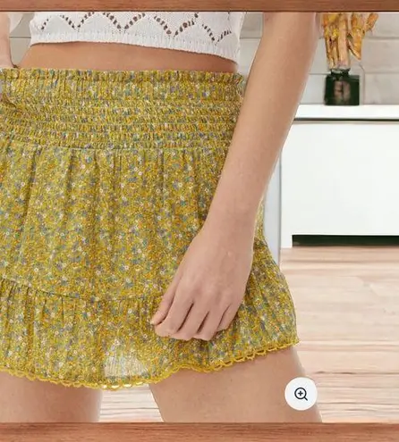 Aeropostale  Yellow Blue Floral High Waisted Smocked Ruffle Skort Juniors Large