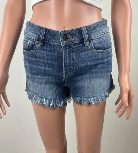 Eunina Francesca's Mid Rise 3” Fray Hem Denim Jeans Shorts Medium Wash Size 27