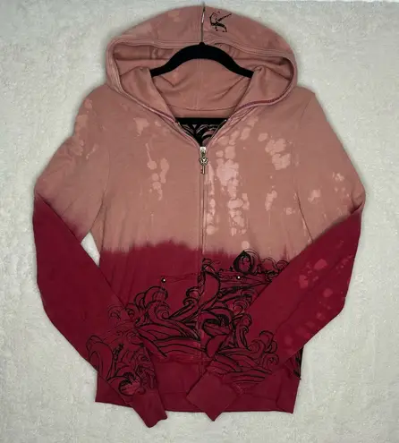 Key Closet Hoodie Dipped Tie Dye Full Zip Hooded Sweater Studded Y2K Grunge 2003 Pink Size M