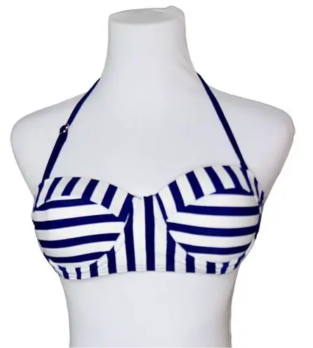 Ebuddy Retro 50s Blue Stripe Underwire Bikini Halter Swim Top sz MEDIUM