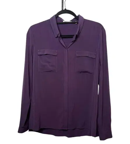 Tahari T | Plum Purple Long Sleeve Silky Blouse w/ Hidden Buttons Professional M