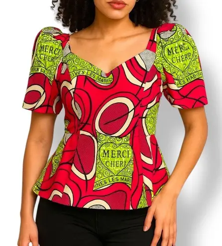 Vintage Handmade Merci Cheri Wax Print Top Heart Zipper Pull Sweetheart Neckline Pink Size 6