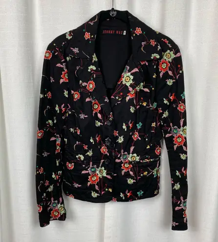 Johnny Was Black Embroidered Floral Button Front Blazer Jacket Sz.S