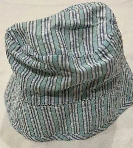 Striped Bucket Hat Blue Green Multicolor Flower Applique Cute Casual