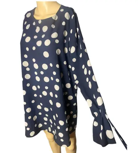 Nygard Polka Dot Bell Sleeve Shift
Dress Navy Blue White Size S