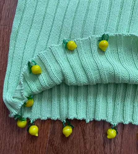 STAUD pistachio green ribbed cropped mock neck rocky sweater lemon beads