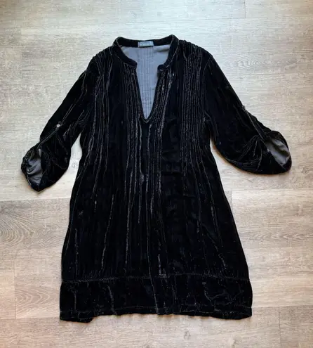 CP Shades Regina Crushed Velvet Pintucked Roll Tab Sleeves Rayon Silk Dress Sz S