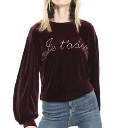 MISA Los Angeles je t’adore embroidered velvet balloon sleeve sweatshirt size S
