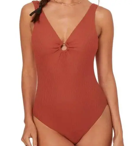ANDIE The Bonita Ring Front One Piece Swimsuit Tank Bikini Thong Ginger Orange L