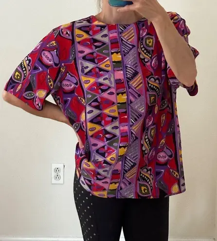 Vintage Multicolored Island Graphic Floral Geometric Pattern Crew Neck Top Size undefined