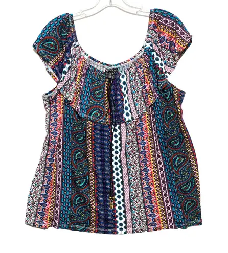 Kristin Nicole Off The Shoulder Ruffle Top Blouse XL Paisley Hippie Boho Artsy