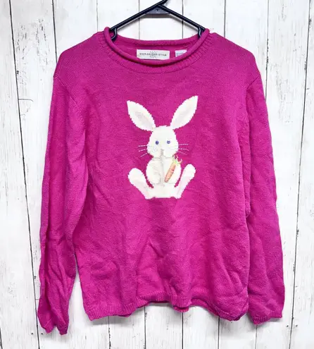 Marisa Christina Sweater Women M Crewneck Bunny Rabbit Hot Pink Linen Cotton Size M