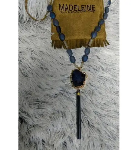 Kevia Vie Boheme Necklace Beads Pendant Statement Geode Tassel New Blue