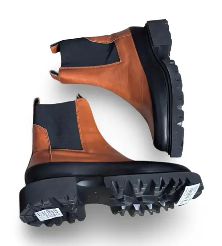 AllSaints Harlee Tan Brown Leather Lug Sole Chelsea Boots Size 8 Statement