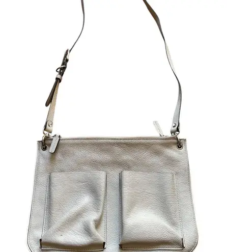 Marni Bandolier Crossbody Bag Gray Leather Silvertone Hardware Zip Top Messenger
