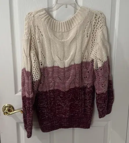 Kori Cream and Pink Crew Neck Sweater with Ombré Design size small