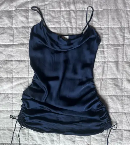 Aritzia Wilfred Only Ruched Slip Satin Midi/Mini Dress Navy Blue Medium