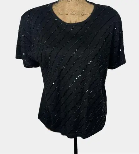 Kathy Ireland Sz L Silk Wool Blend Sequin Knit Short Sleeve Top