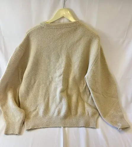 ZARA  Women's Beige Knit Oversized Crew Long Sleeve Pullover Sweater Top Size M 