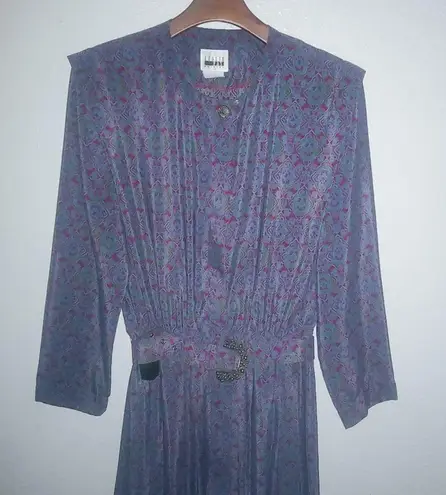Leslie Fay Vintage 14 Pleated Purple Floral Belted Dress