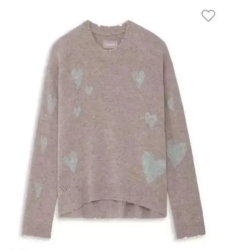 Zadig & Voltaire NWT Markus Heart Destroyed Cashmere Sweater Pink M